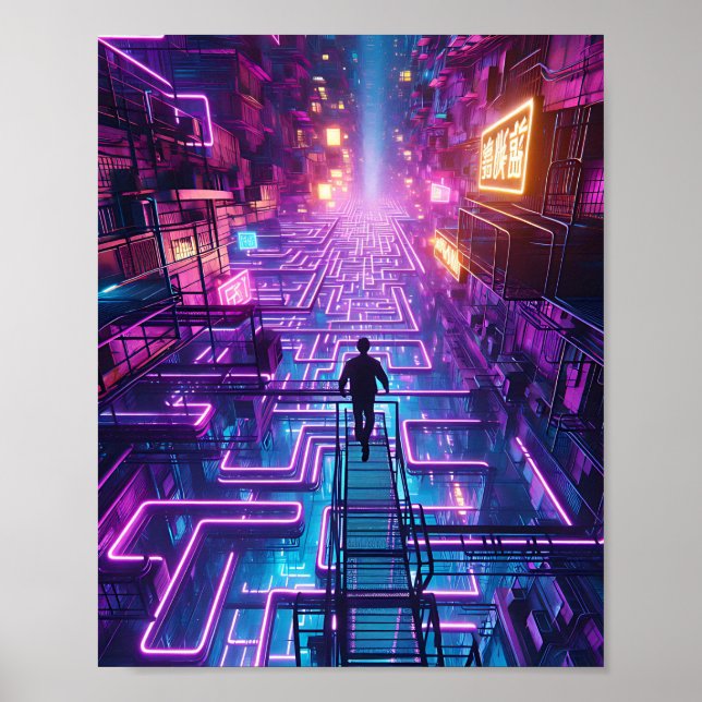 Póster Neon Purple Urban Maze - Laberinto distópico de la (Frente)