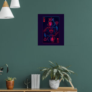 Póster Neon Queen of Hearts — Synthwave retro-futurista