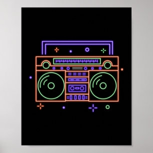 Póster Neon Radio Ghettoblaster Boombox del Retro 80