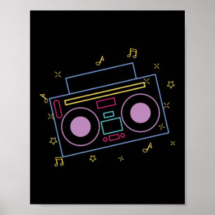 Póster Neon Radio Ghettoblaster Boombox del Retro 80