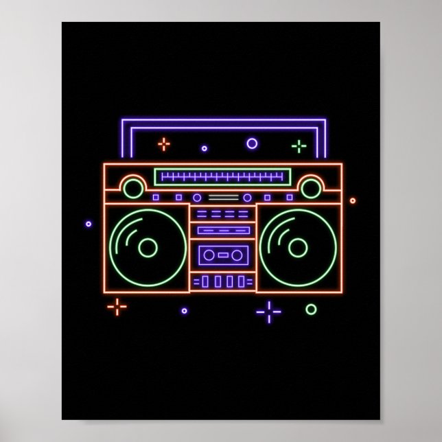 Póster Neon Radio Retro 80's 90s Ghettoblaster Boombox (Frente)