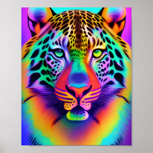 Póster Neon Rainbow Leopard