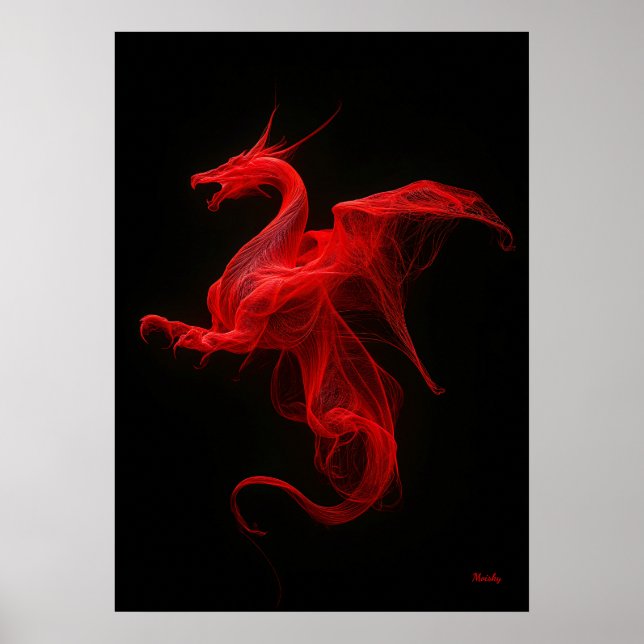 Póster Neon Red Dragon Quantum Flow (Frente)