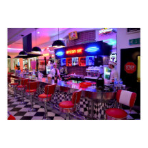 Neon Retro Diner Black White Checkpoint