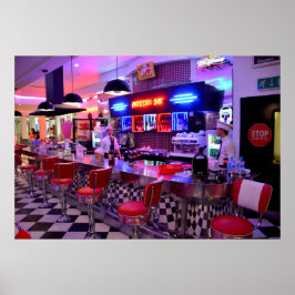 Póster Neon Retro Diner Black White Checkpoint