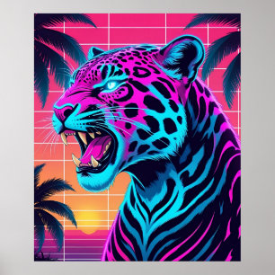 Póster Neon Retro Jaguar - Vibrante Synthwave 80s Animal 