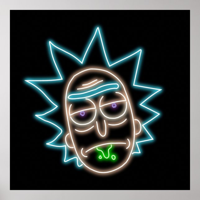 Póster Neon Rick Sanchez Head Black (Frente)