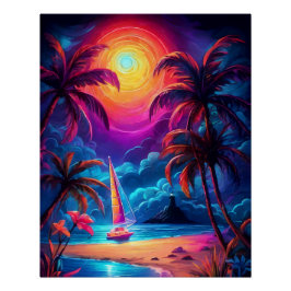 Póster Neon Seaside Beach 2
