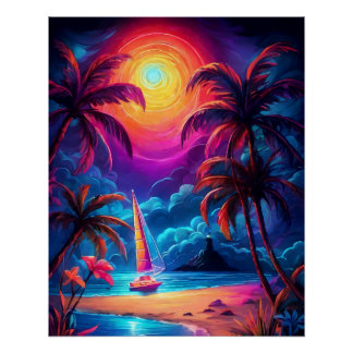 Póster Neon Seaside Beach 2