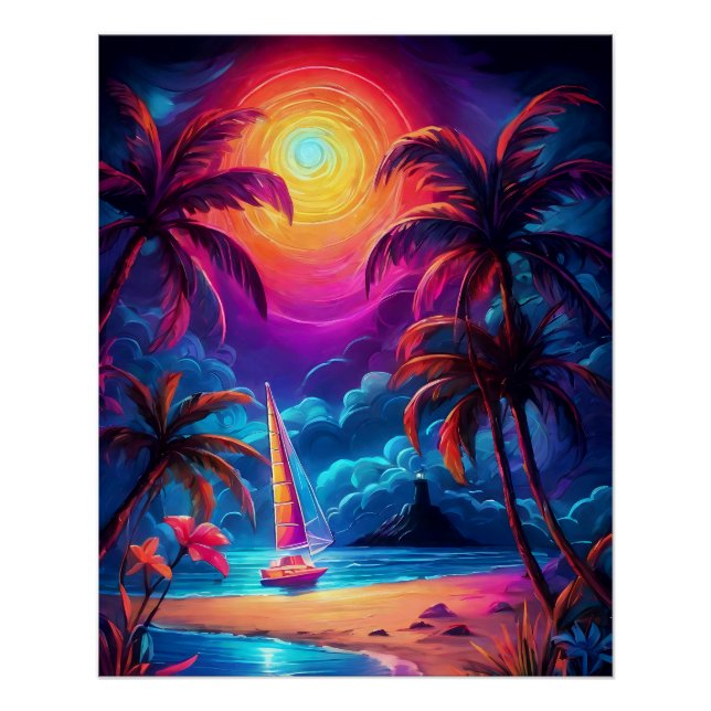 Póster Neon Seaside Beach 2 (Anverso)