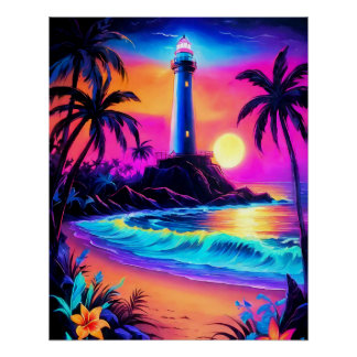 Póster Neon Seaside Beach 3