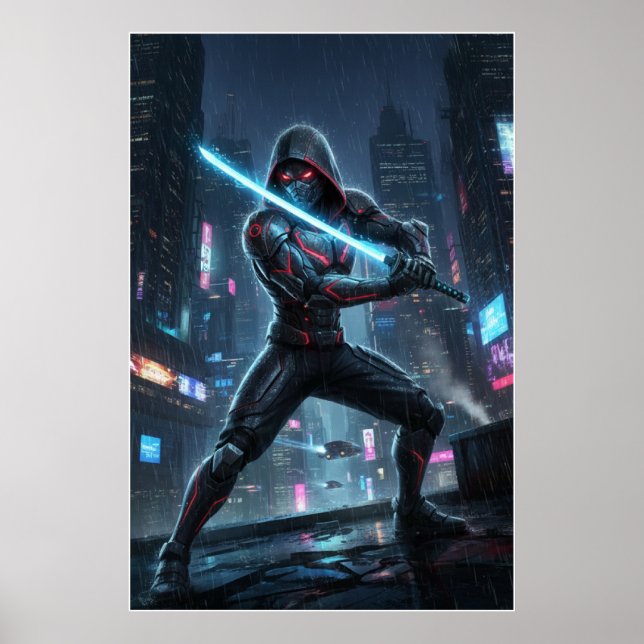 Póster Neon Shadow Samurai Art Poster (Frente)