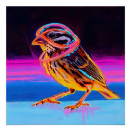Póster Neon Sparrow con acentos brillantes