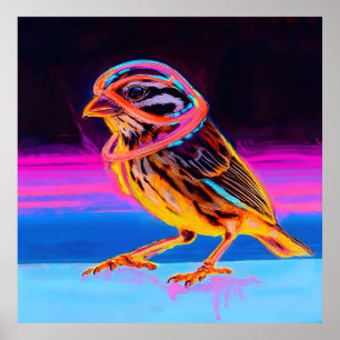 Póster Neon Sparrow con acentos brillantes