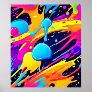 Póster Neon Splatter Paint Art