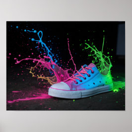 Póster Neon Splatter sobre una colorida zapatilla