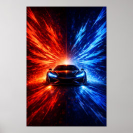 Póster Neon Split Speed Supercar – Energía Roja y Azul