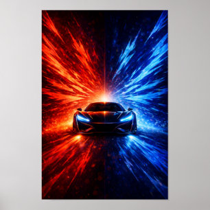 Póster Neon Split Speed Supercar – Energía Roja y Azul