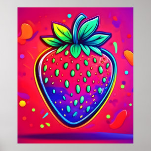 Póster Neon Strawberry Pop