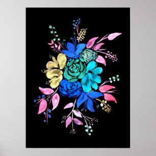 Póster Neon Style Floral Bouquet