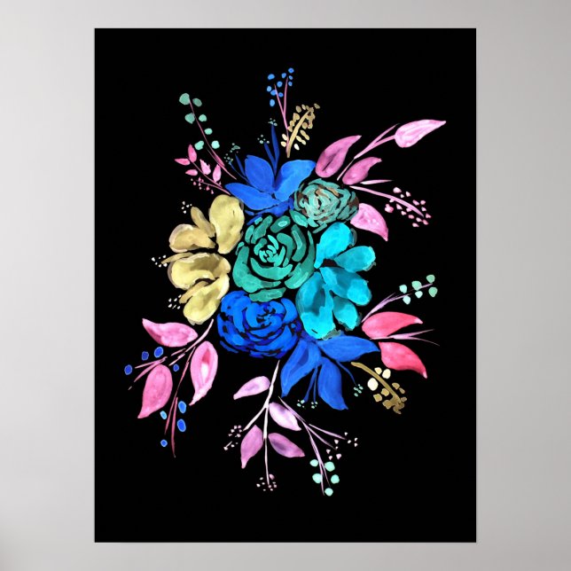 Póster Neon Style Floral Bouquet (Frente)