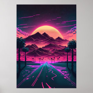 Póster Neon Sunrise Over the Mountains