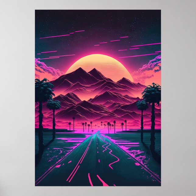 Póster Neon Sunrise Over the Mountains (Frente)