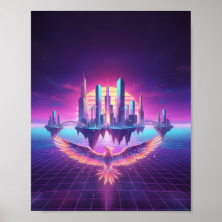 Póster Neon Synthwave Cityscape Phoenix Art Print