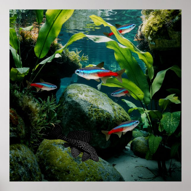 Póster Neon Tetras Plecostomus Aquarium Fish Tank Lovers (Frente)