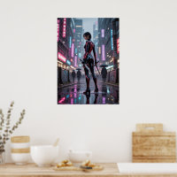 Neon Thorns - Rosa de Cyberpunk Poster asesino