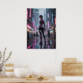 Póster Neon Thorns - Rosa de Cyberpunk Poster asesino