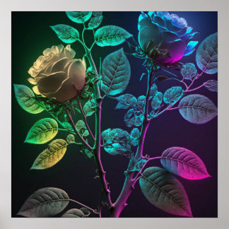 Póster Neon Thorny Rosas