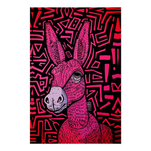Póster Neon Tribal Donkey - Arte Muro audaz y psicodélico (Anverso)