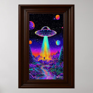 Póster Neon UFO Abduction – Psychedelic Space Art Print