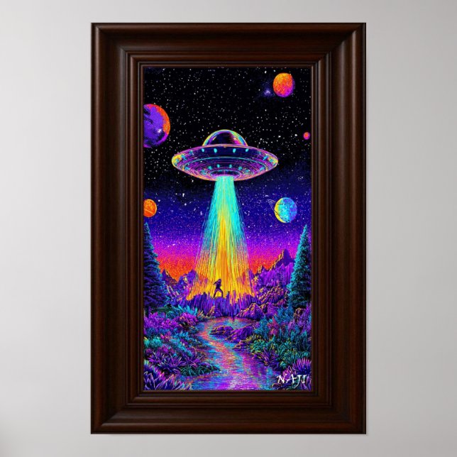 Póster Neon UFO Abduction – Psychedelic Space Art Print (Frente)