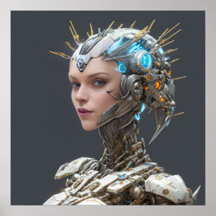 Póster Neon Visionary: Una cibernetica mujer