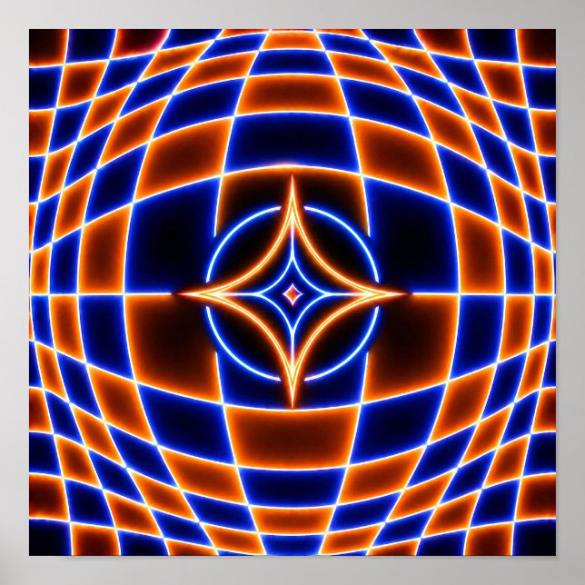 Póster Neon Vortex Star Optical Illusion – Blue Orange Gl (Frente)