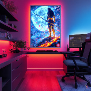 Póster Neon Warlord - Guardián de la Luna Azul