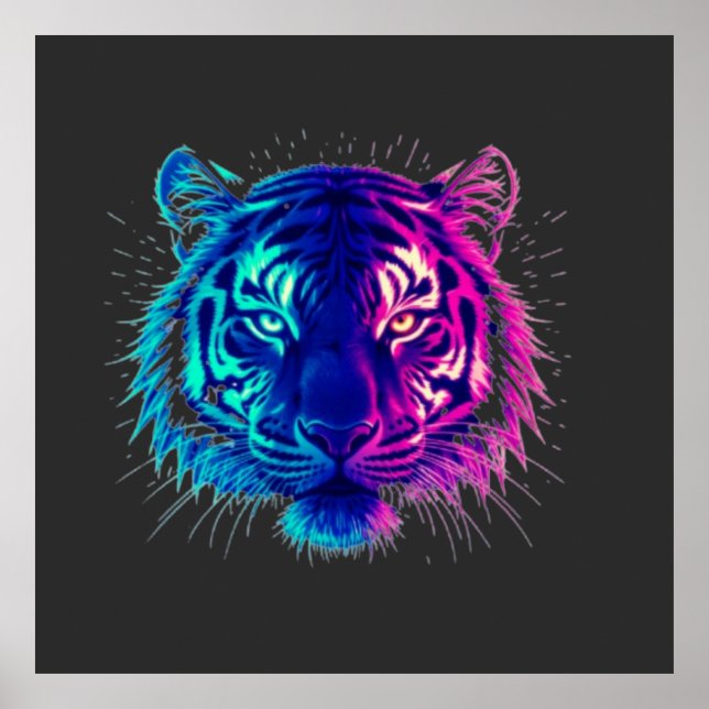 Póster Neon White Tiger – Glowing Cyberpunk Wildlife Art (Frente)