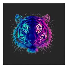 Póster Neon White Tiger – Glowing Cyberpunk Wildlife Art