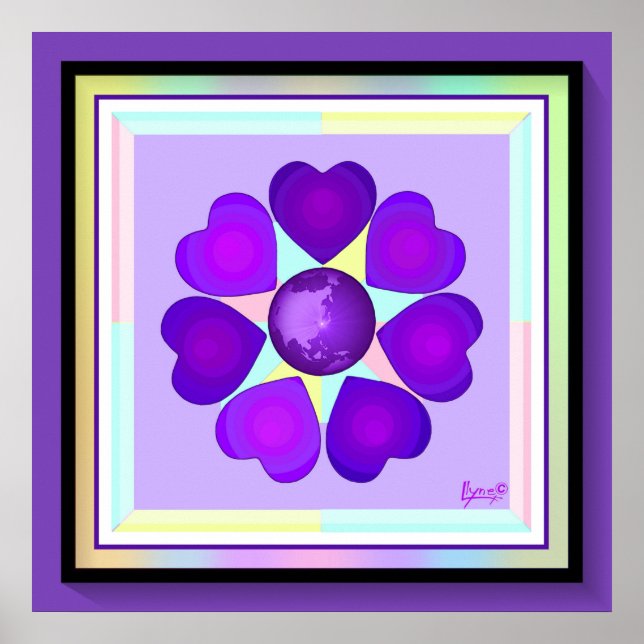 Póster NEON y corazones morados golpeando (Frente)