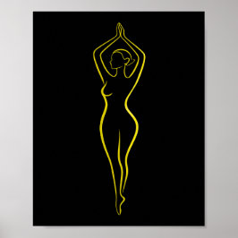 Póster Neon Yellow Woman Body Line Art Black Minimalist