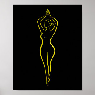 Póster Neon Yellow Woman Body Line Art Black Minimalist