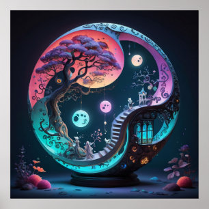 Póster Neon Yin Yang Surreal Fantasy 1