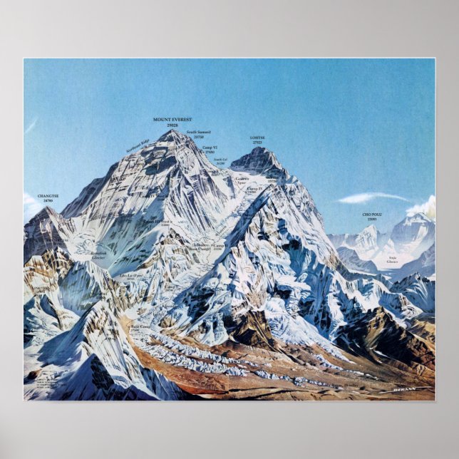 Póster Nepal: 1963/heute - Monte Everest Panoramakarte (Frente)