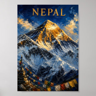 Póster Nepal: Golden Sunrise Mount Everest Art Souvenir