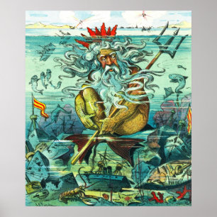 Póster Neptuno que se sienta entre ruinas hundidas