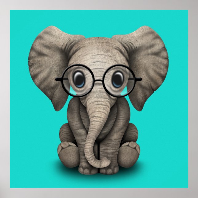 Póster Nerdy Baby Elephant Viendo Gafas (Frente)