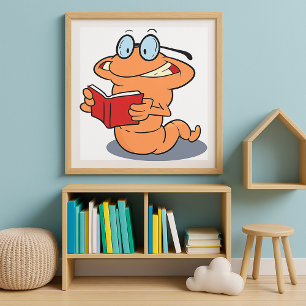 Póster Nerdy Bookworm leyendo un libro