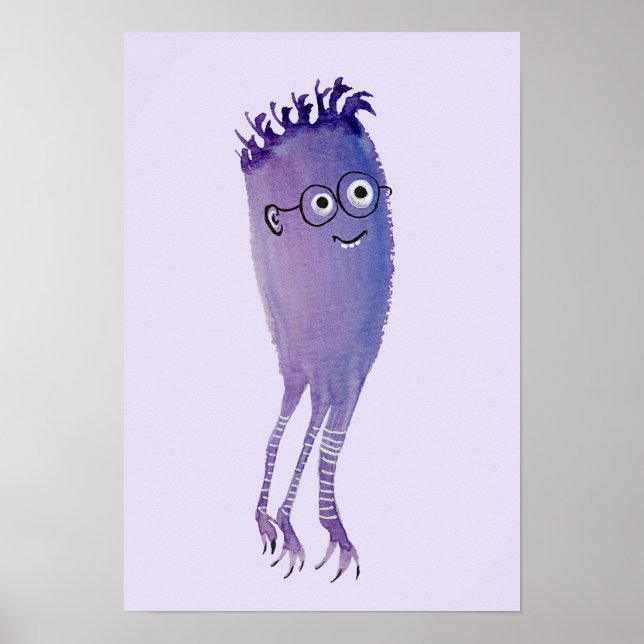 Póster Nerdy Character Funny Cute Geek Purple (Frente)